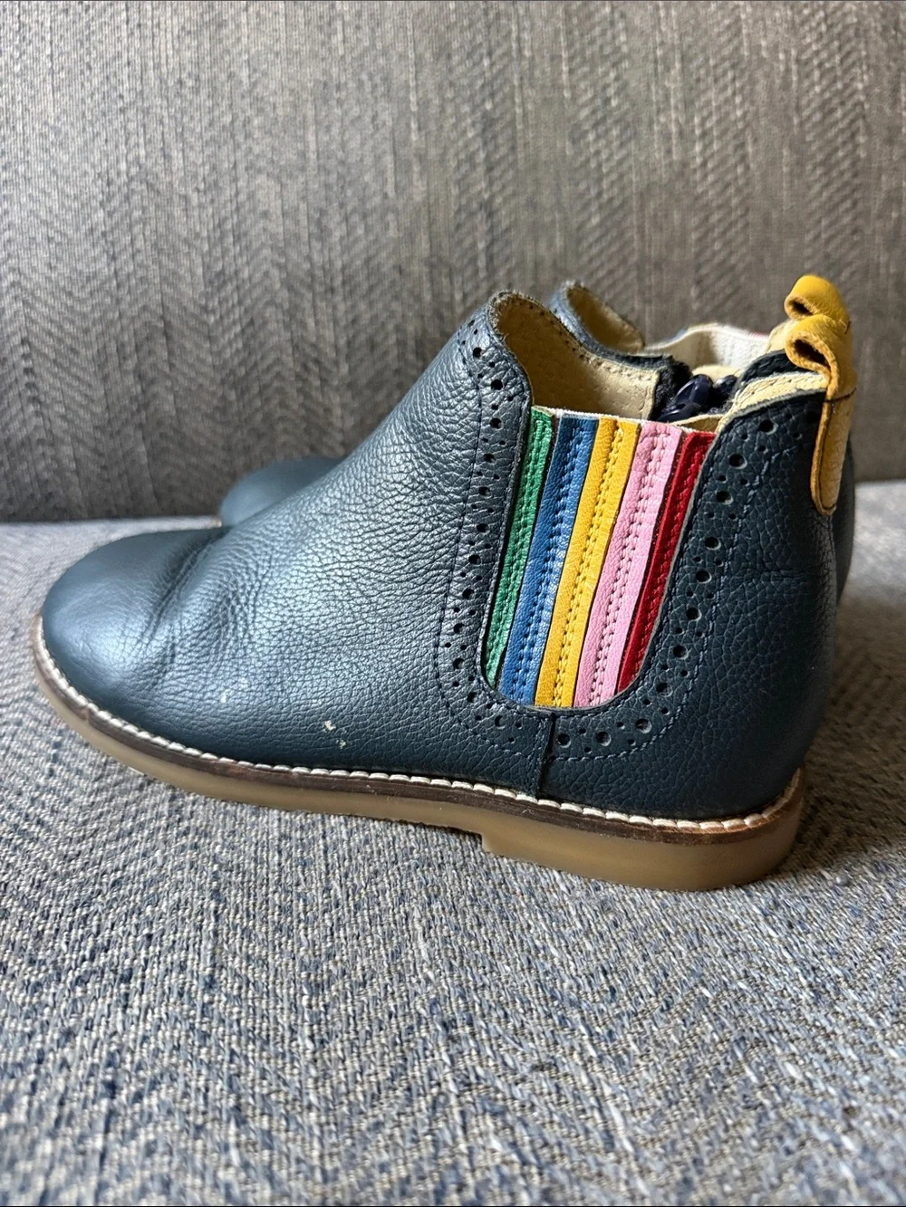 Mini Boden Leather Chelsea Boots, College Navy Rainbow Size: 32